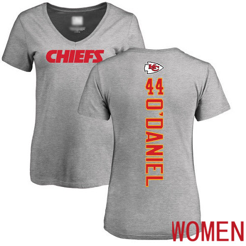 Women Kansas City Chiefs #44 ODaniel Dorian Ash Backer V Neck NFL T Shirt